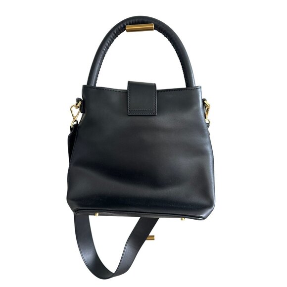 ELLEME Black Leather Bucket Tote Bag w/ Detachable Strap - Picture 4 of 12